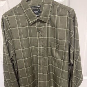 Haggar Men's Olive Plaid Button Down Shirt